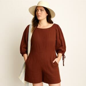 SCANLAN THEODORE Linen Romper Playsuit Rusted Brown Sz 6 {J46}